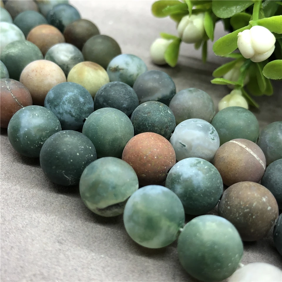Frosted India Agate Beads 6-10mm Round Natural Loose Stone Bead DIY for Jewelry Necklace