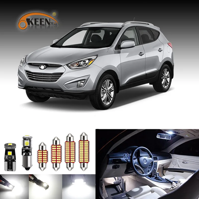 

OKEEN 8 шт. супер яркий фонарь для автомобиля, комплект для Hyundai Tucson 2010-2015, карта, купол, багажная пластина, фонари, белые лампы