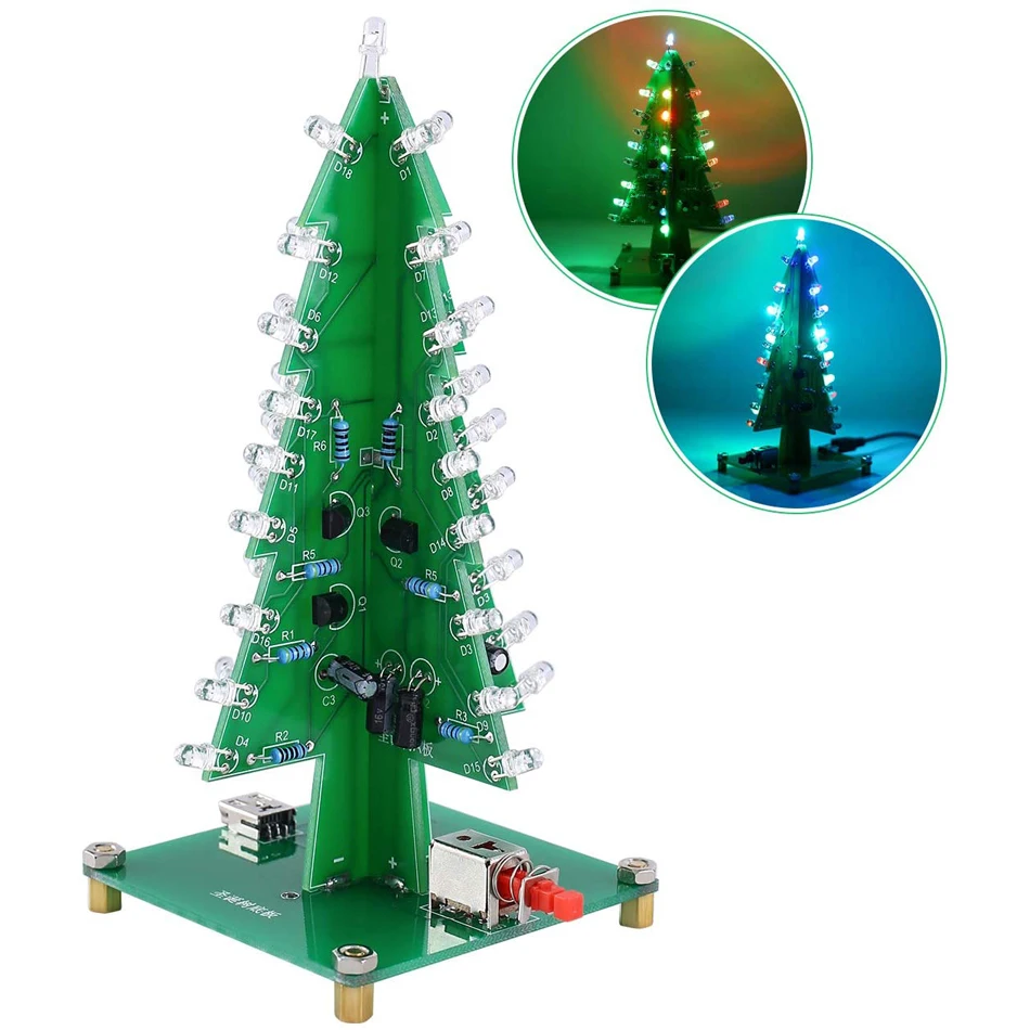3D árvore de natal eletrônico montar kit, tridimensional, prática de solda natal, diy