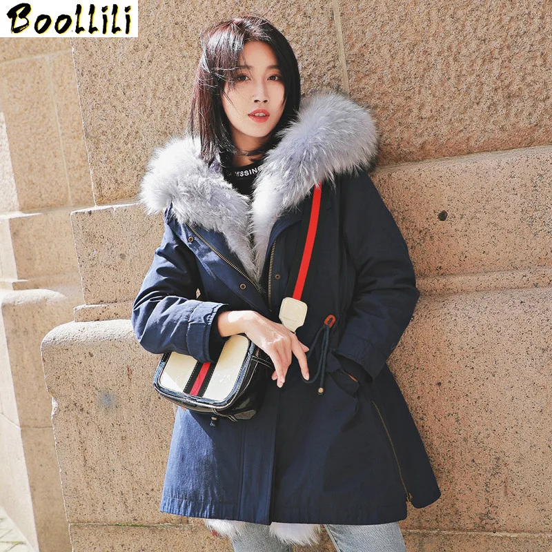 Natural Rabbit Boollili Fur Liner Parka Real Fur Coat Winter Jacket Women Raccoon Fur Collar Warm Long Jackets Chaqueta Mujer