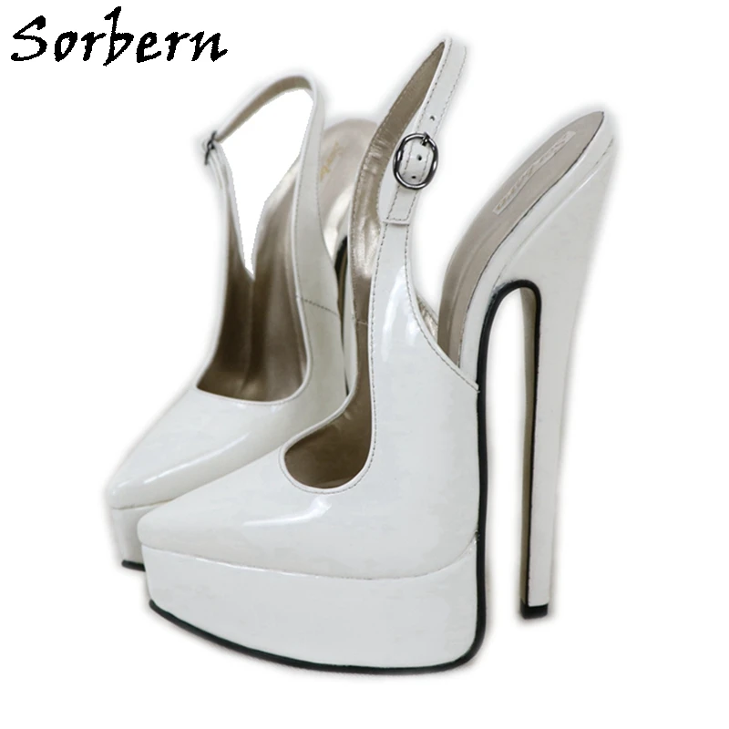 Sorbern białe Slingback kobiety buty Pump 20Cm wysoki obcas platformy szpiczasty palce poślizgu na lato w stylu buty na zamówienie 18Cm obcasy