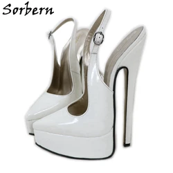 Sorbern białe Slingback kobiety buty Pump 20Cm wysoki obcas platformy szpiczasty palce poślizgu na lato w stylu buty na zamówienie 18Cm obcasy