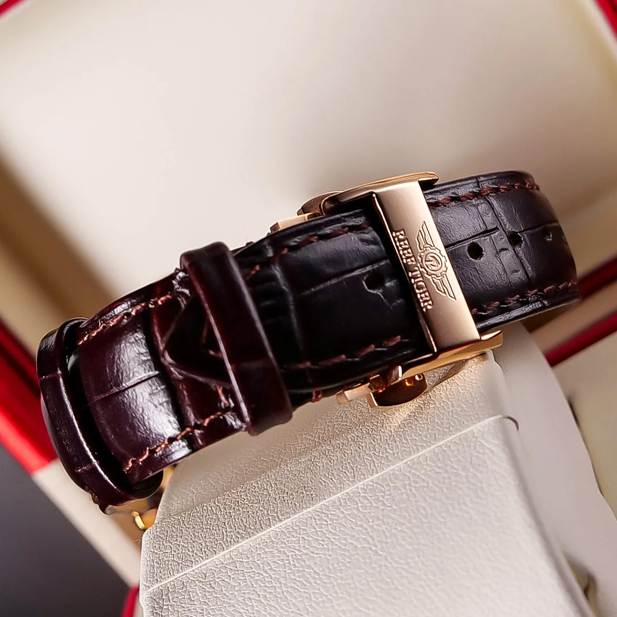 Reef Tiger/RT Elegant Mens Watch with Complete Calendar Power Reserve Rose Gold Automatic Watch RGA1980