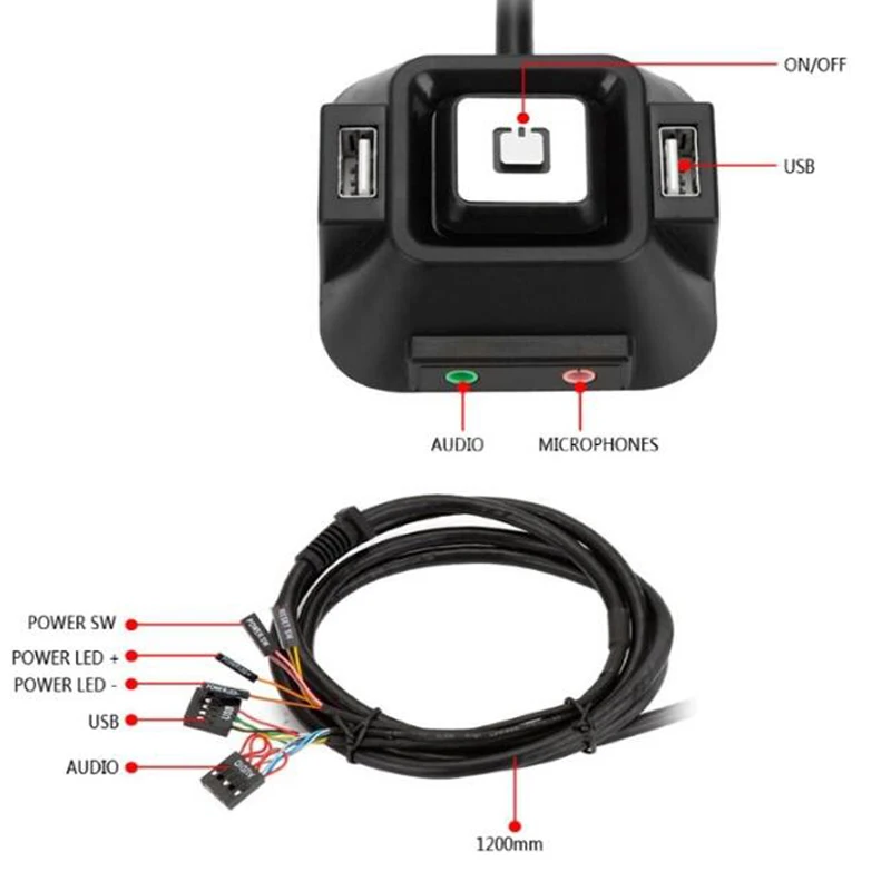 Multifunctional USB 2.0 Computer PC Switch External Power On/Off Reset Button With Audio Microphone Port for Hotel PC Switches