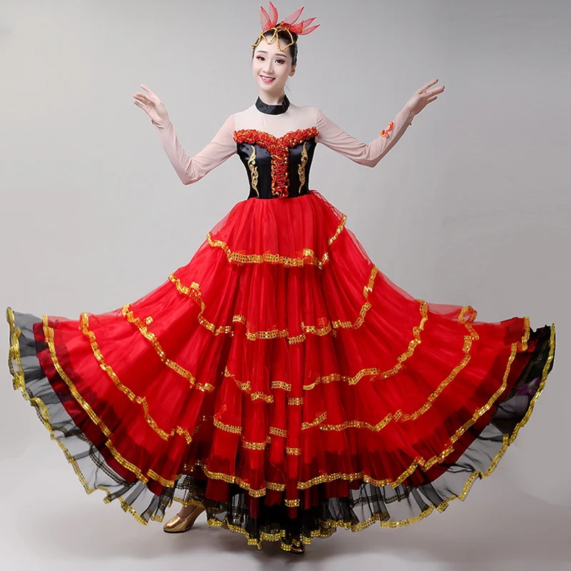 Traje de toro flamenco espanhol adulto feminino palco coro grande balanço vestido espanhol desempenho de palco dança saia dl4208