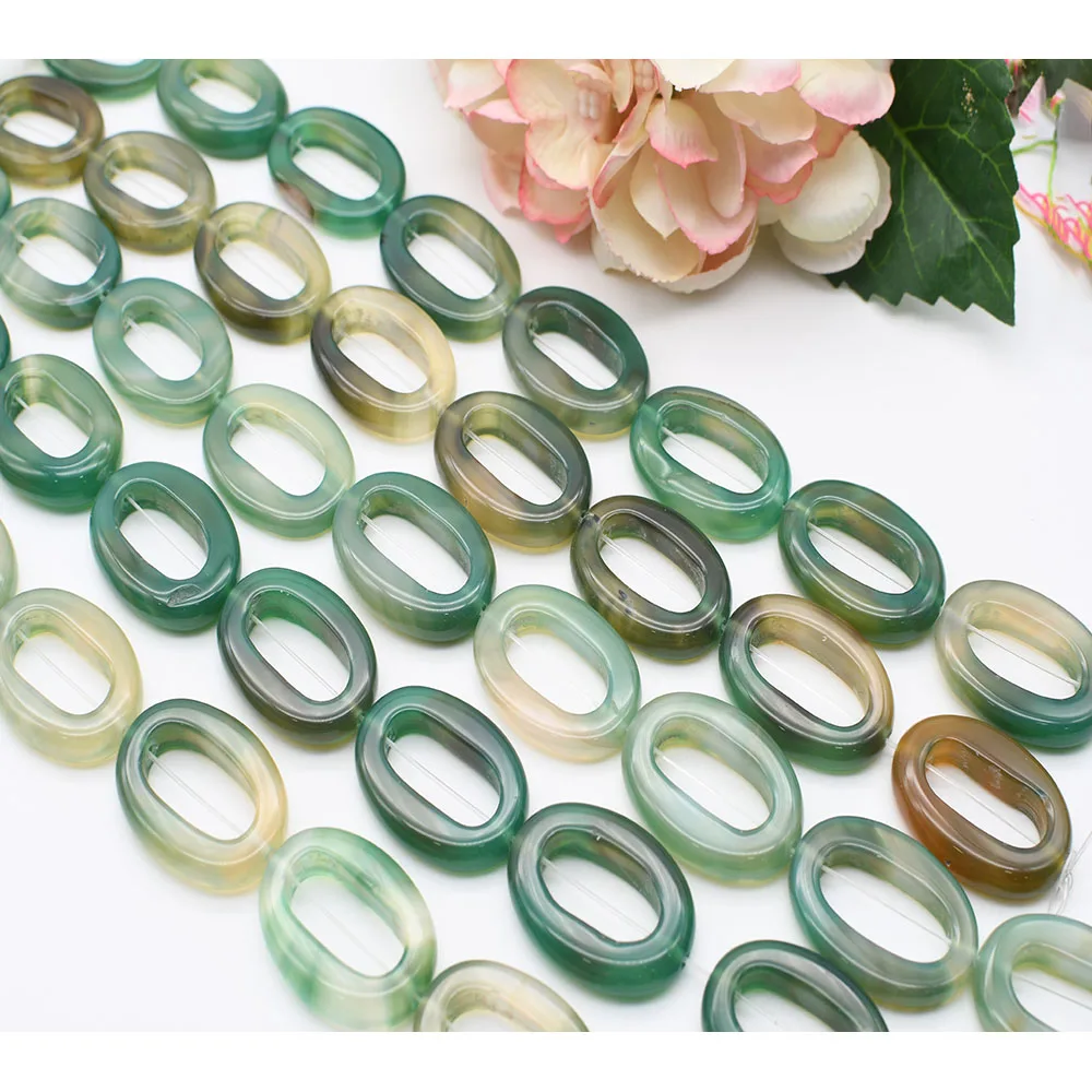 

2strands/lot 36mm Natural Smooth Green Elliptical circle Agate stone beads For DIY Bracelet Necklace Jewelry Making Strand 15"