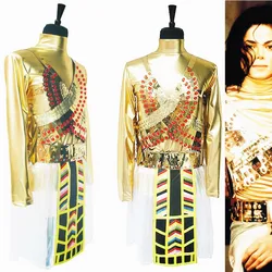 RARE Cosplay MJ Michael Jackson Do You Remember The Time Golded Unique Dance Outfit Wigs Costume Fancy Dress