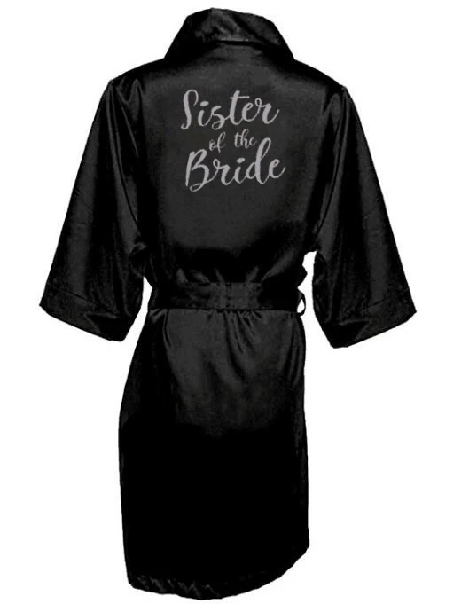 Black new bride bridesmaid robe mother sister of the bride wedding gift bathrobe kimono satin robes 001