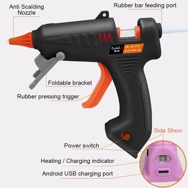 Pistola de cola quente elétrica, artesanal, universal, recarregável, sem fio, para pistola de cola quente, 7mm, para uso doméstico