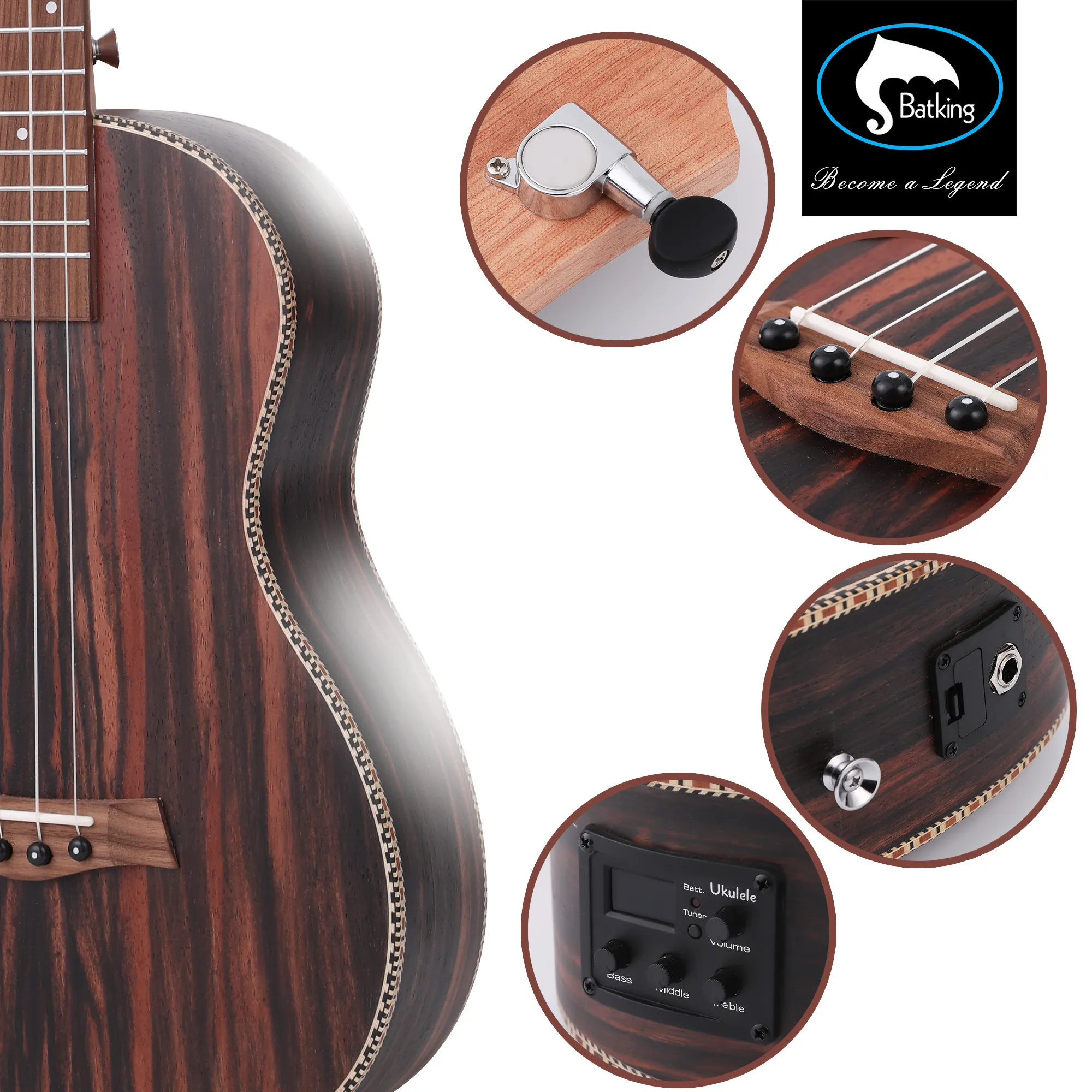 Batking Tenor Ukulele 26 Inch All Blackwood Acoustic Electirc Ukelele Kit with Truss Rod with EQ with Gig Bag,Strap, 26\