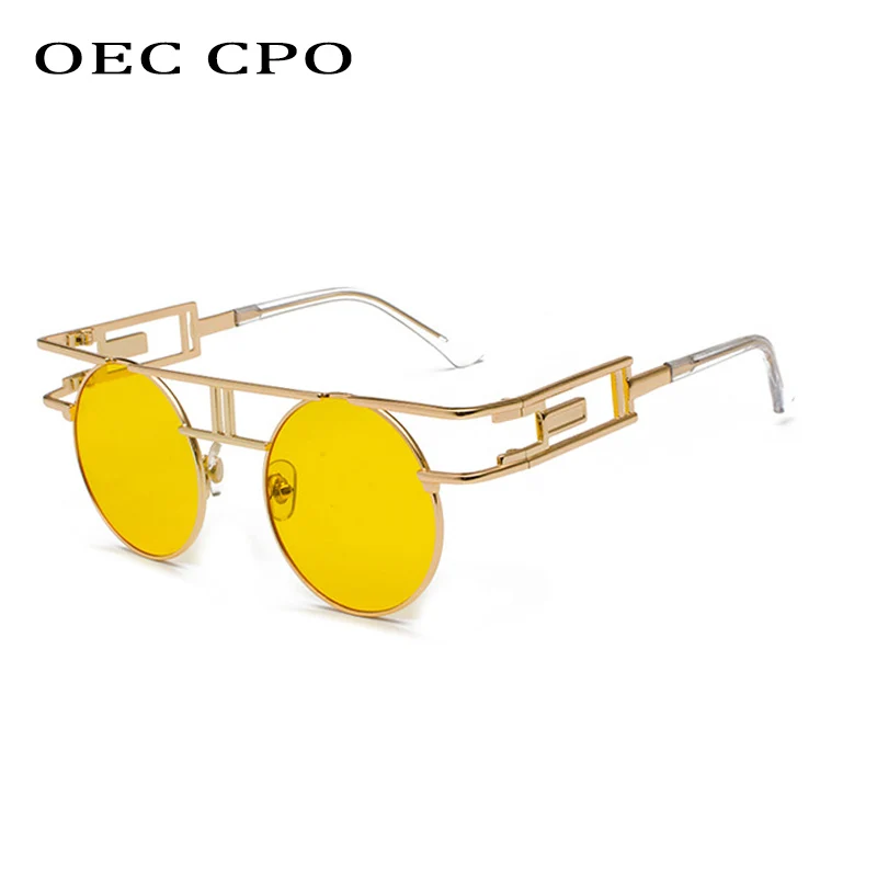 OEC CPO Alloy Round Sunglasses Women Men 2021 Trend Big Frames Mirror Sun Glasses Female Steampunk Eyeglasses UV400 O1072