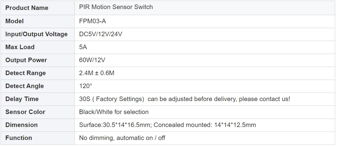 Intelligente LED-Beleuchtung für Smart Homes mit Sensor, DC12V 24V, Infrarot-PIR-Bewegungsmelder, automatischer Sensorschalter – Detail 2