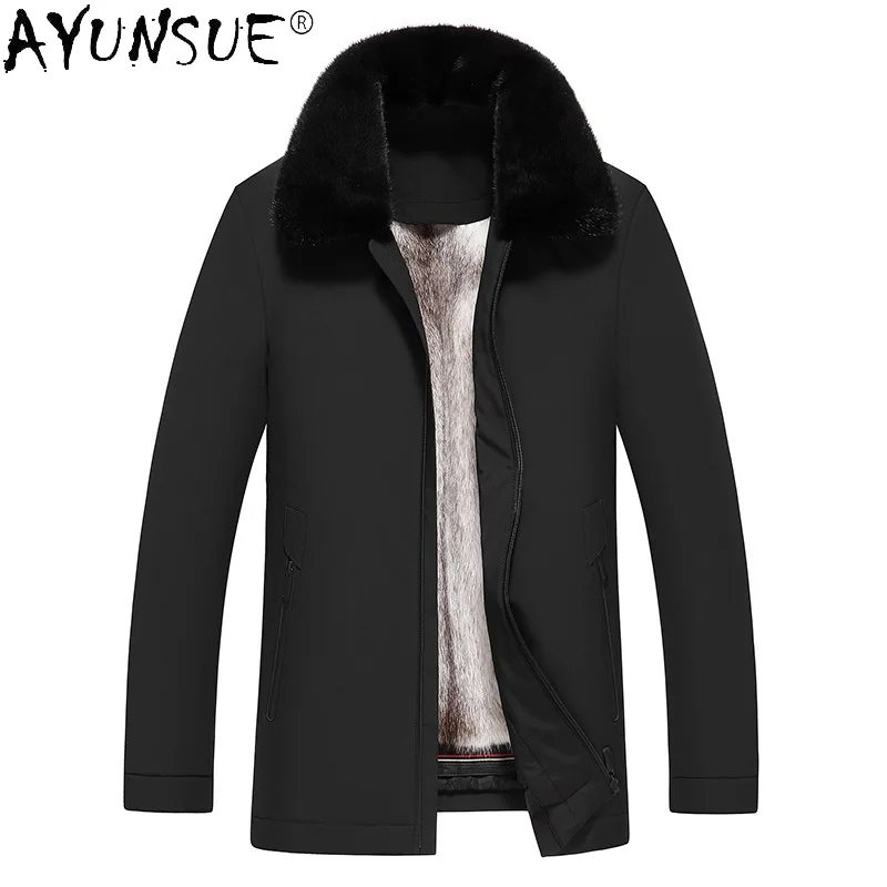 

AYUNSUE Winter 100% Real Fur Parkas Men 2021 Warm Thick Mink Fur Collar Jacket Male Black Men's Fur Coat Casaco Masculino Gxy268