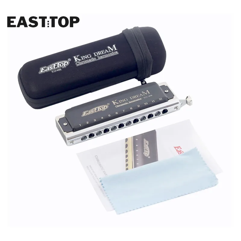 EASTTOP T1248K 12-Hole 48 Tones Chromatic Black Harmonica Key of C for Professional Player Students Beginner