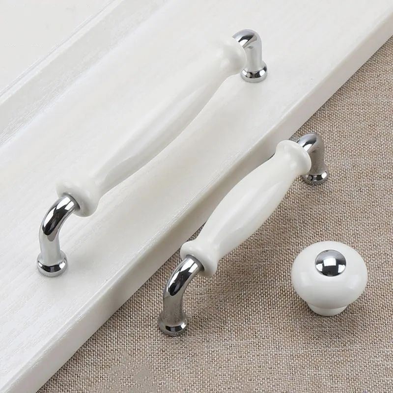 KK&FING White Ceramic Door Handles Modern Furniture Knobs Zinc Alloy Ceramic Pulls Kitchen Cupboards Cabinet Door Drawer Handle