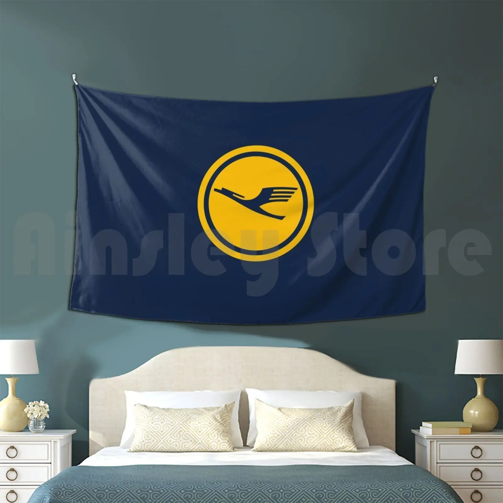 Lufthansa Tapestry Living Room Bedroom Lufthansa Aviation Jet Plane Pilot Captain Stripes Airways Boeing Airbus Airplane Runway