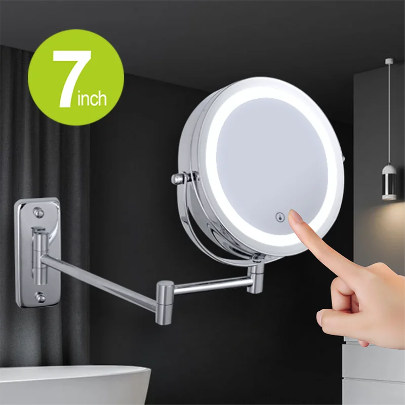 

Folding Arm Extend Bathroom Mirror With LED Light 7 Inch Wall Mounted Double Side Smart Cosmetic Makeup Mirrors