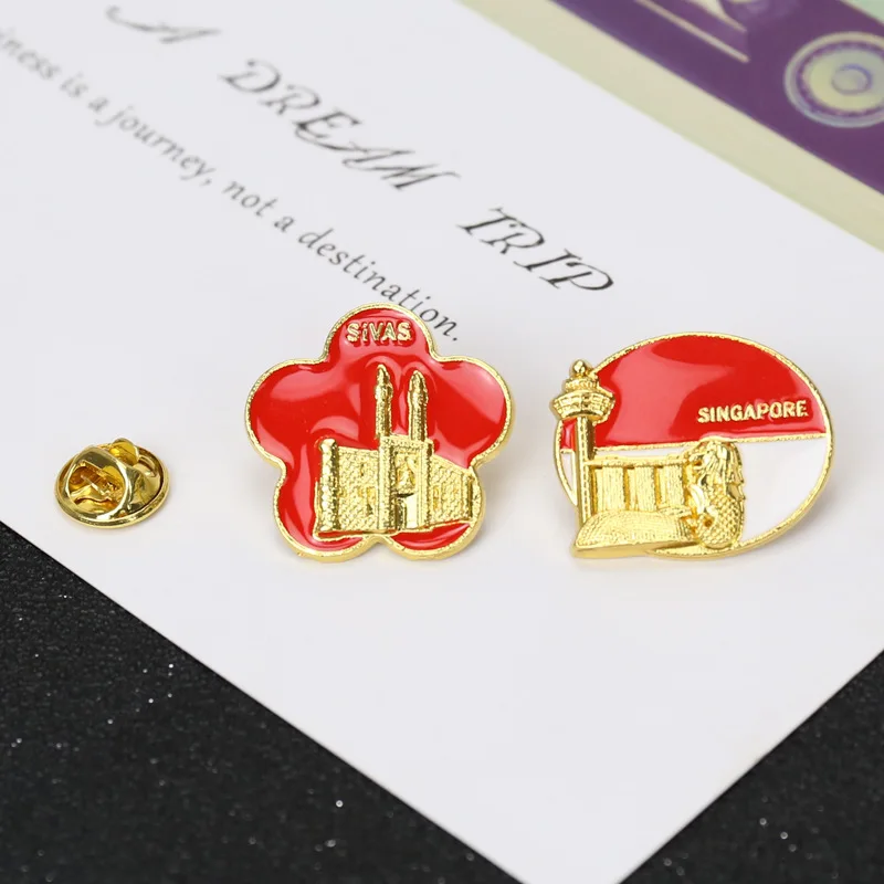 Brooches New national flag building brooches Russian and Spanish flag cartoon brooches Bag decoration badges