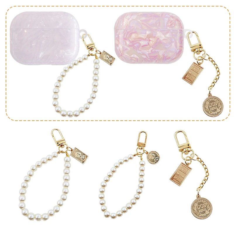 الإبداعية لطيف قذيفة محارة اللؤلؤ المفاتيح المرأة حقيبة حلية حلية معدنية رسالة القلب سيارة كيرينغ ل AirPods سماعة اكسسوارات