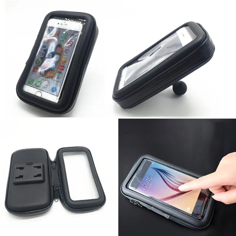 Motorcycle Cell Phone Mount Holder with Waterproof Zipper Case Handlebar Rail Mount Holder Case for iPhone 7/X, Galaxy S9 Plus