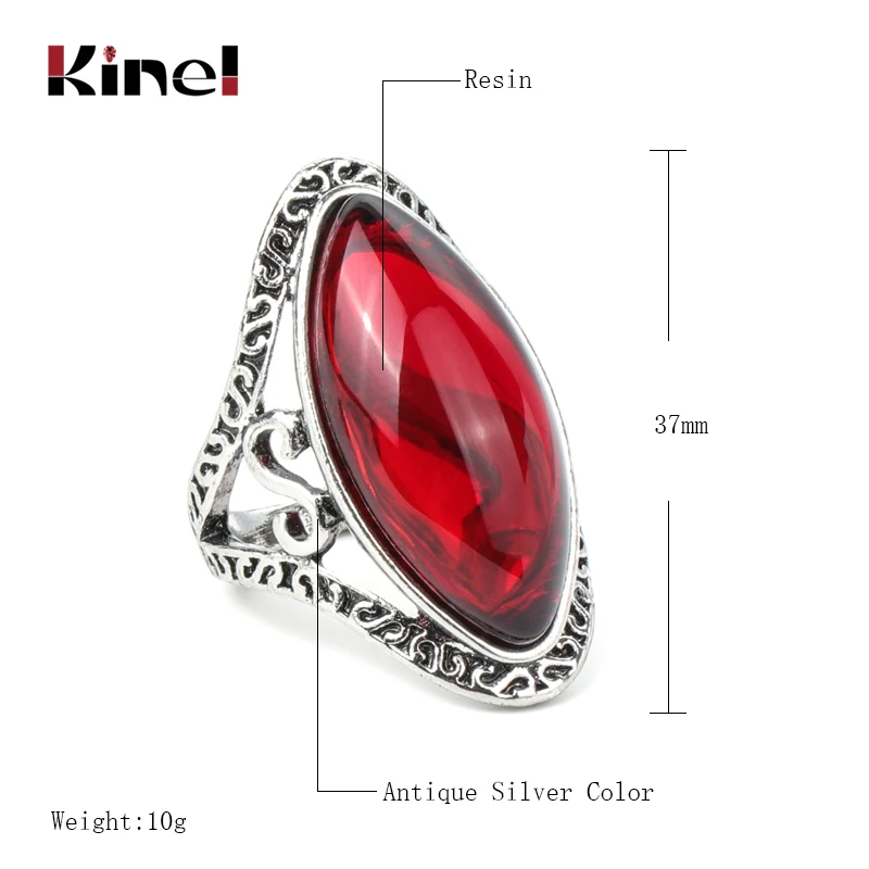 Kinel Boho Green Big Oval Finger Rings For Women Vintage Antique Tibetan Silver Female Statement Beach Holiday Jewlery Gifts