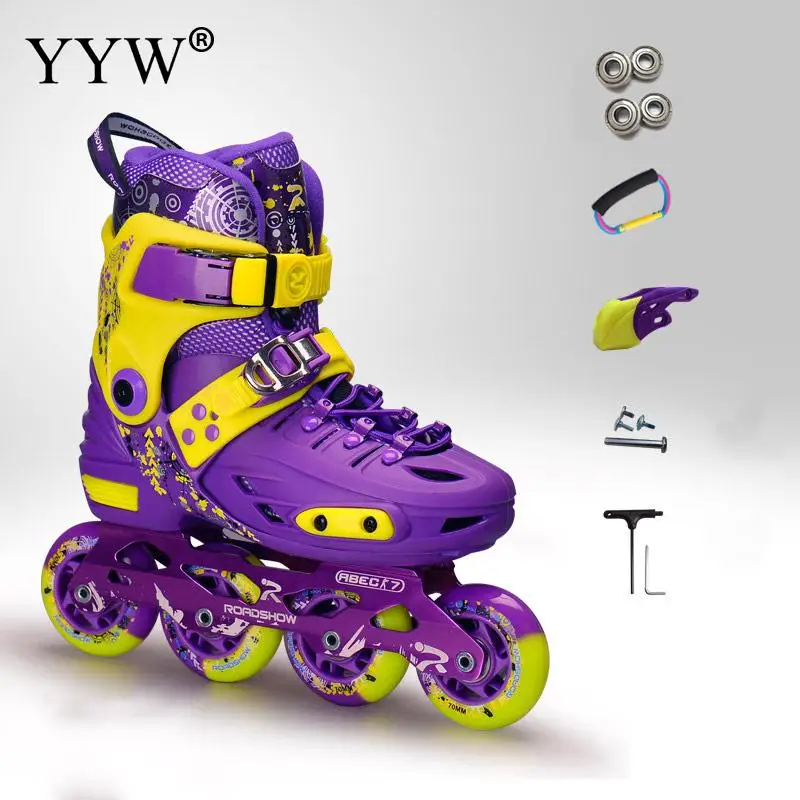 Inline Adjustable Roller Skates Child Speed Skate Shoes 4 Wheels ABEC 7 Speed Skating Shoes For Children Purple Size 28-39