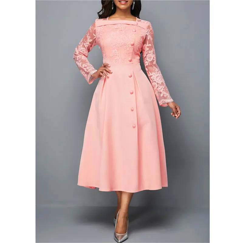 Dresses for women elegant Long Sleeve Lace Stitching High Waist big hem mid-length Oversized Dresses For Women