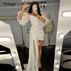 Verngo Shimmer Short Wedding Dress Puff Sleeves Sweetheart Glitter Modern Bride Party Dress Wear Gown Formal Dress Customized