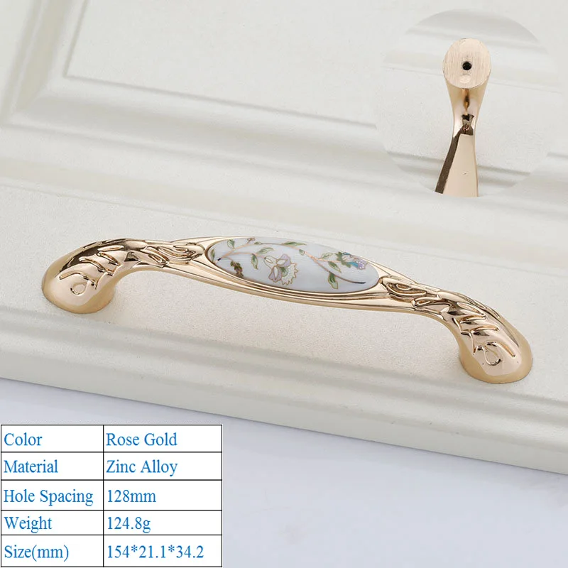 LBA Zinc Alloy High End Eden Pastoral Rose Gold Furniture Cabinet Door Handle European Style Cabinet Closet Interior Door Handle