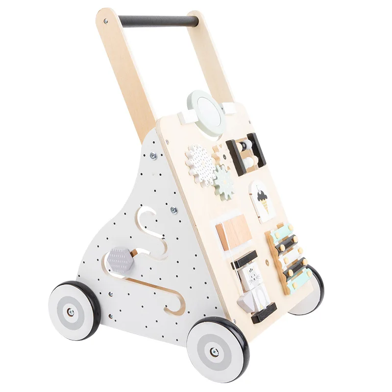 New Baby Wooden Walker Toddler Trolley Activity Walker Busy Board Montessori Educational Early Learning Toy For Kids Gift