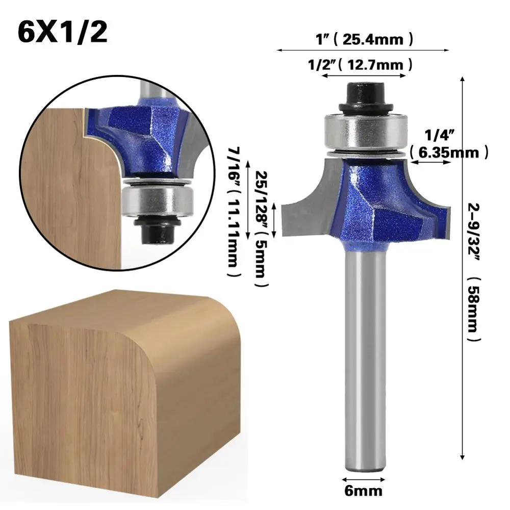 6mm Corner Round Professional level Over Router Bit with Bearing Milling Cutter for Wood Woodworking Tool Tungsten Carbide