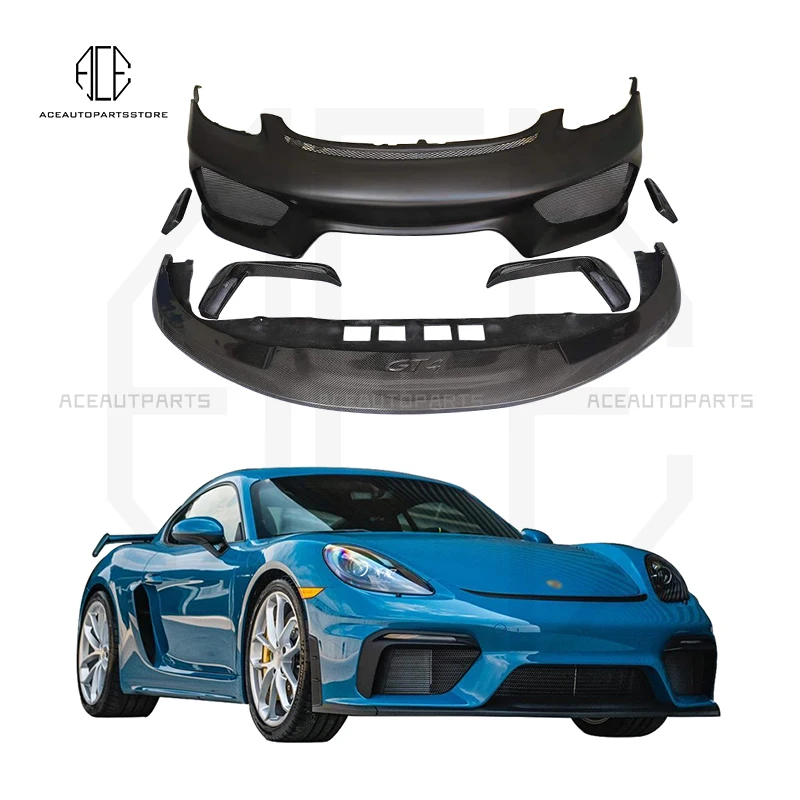 

718 Gt4 Style Carbon Fiber Frp Front Bumper Rear Diffuser Rear Spoiler Air Vents for Porsche 718 Boxster Cayman modification Gt4