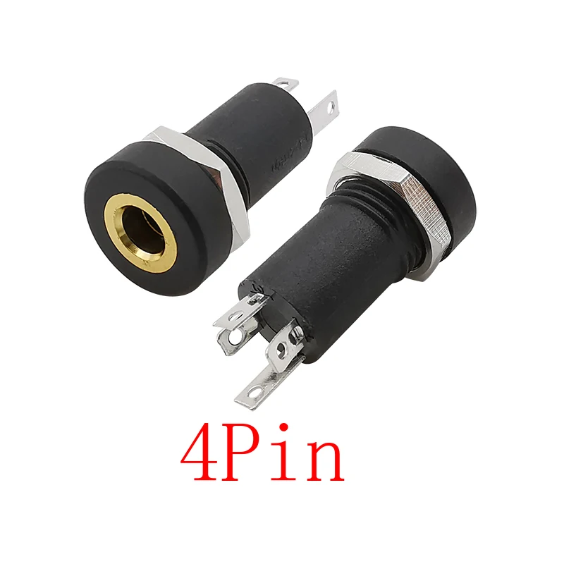 PJ-392A Audio Jack soquete conector com porca, 3,5mm, 3, 4 Pólo, solda estéreo, montagem em painel, 3,5mm, fone de ouvido, fêmea