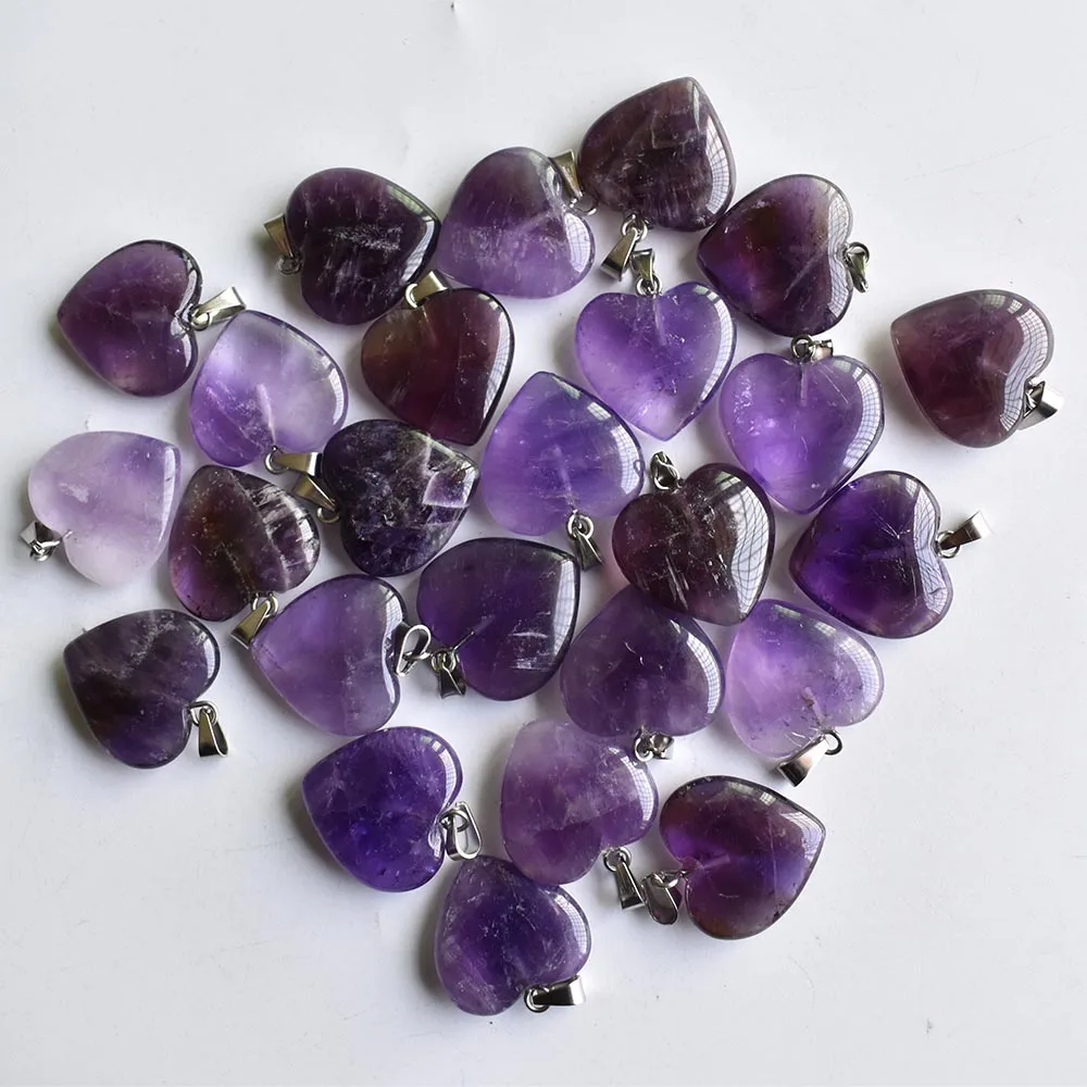 Herzförmige Steinperlen Anhänger 20mm Großhandel Charms Naturstein Amethyste für DIY Schmuckherstellung Damengeschenk kostenloser Versand – Detail 3