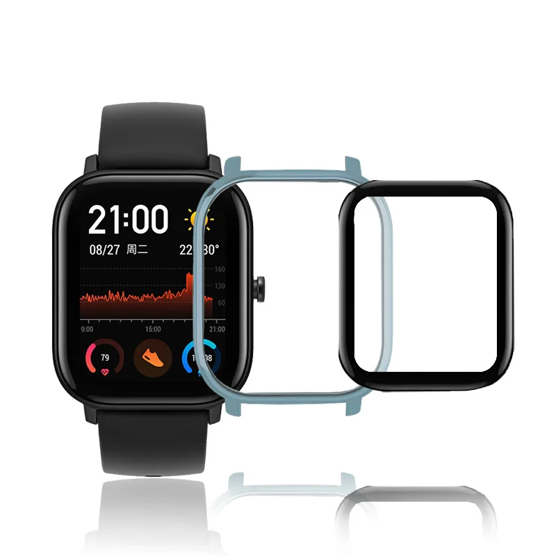 Amazfit GTS Case Protector com filme, Xiaomi Glass Acessórios, Bumper Screen Protective Case