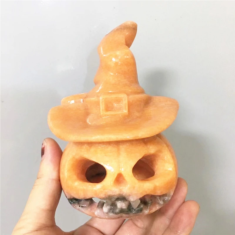 Natural Jade Hollowed-out Pumpkin Healing Reiki Mineral Quartz Healing Crystal Home Decor Fengshui Luck Halloween Gift