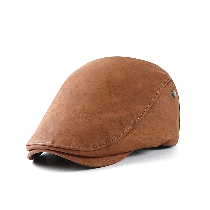 

Berets 2021 PU Leather Newsboy Cap Winter Berets Male Warm Visors Cap Fashion Letter Snapback Caps for Men Bone Gorras Casquett