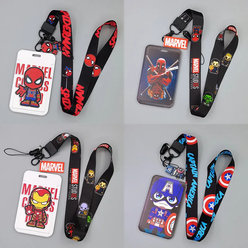 2021 New Anime Marvel Spiderman Ironman Pvc Card Cover Student Campus Card Mickey Mouse Hanging Bag Card Holder Lanyard Id Card