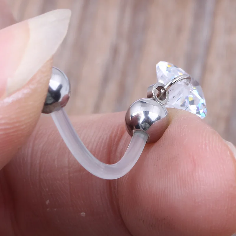 2 Pieces/lot 14G Stainless Steel Ball Clear Soft Tongue Ring Tragus Earring Industrial Barbell Nipple Body Piercing пирсинг