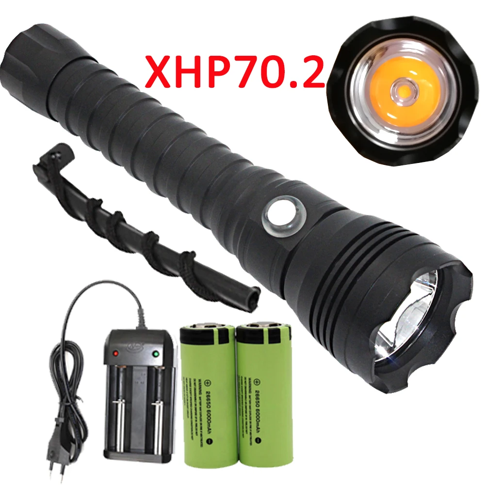 XHP70.2 LED Diving Flashlight Underwater XHP70 Scuba Dive Torch Linterna Waterproof Lamp Yellow Light 26650 Battery +Charger