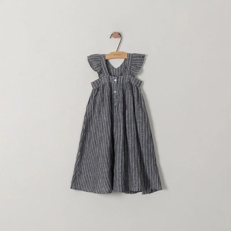 

Cotton Linen Ruffles Korean Kids Clothes Big Children Dresses Girls New Summer Baby Girls Teens Dress Stripe Party Frocks