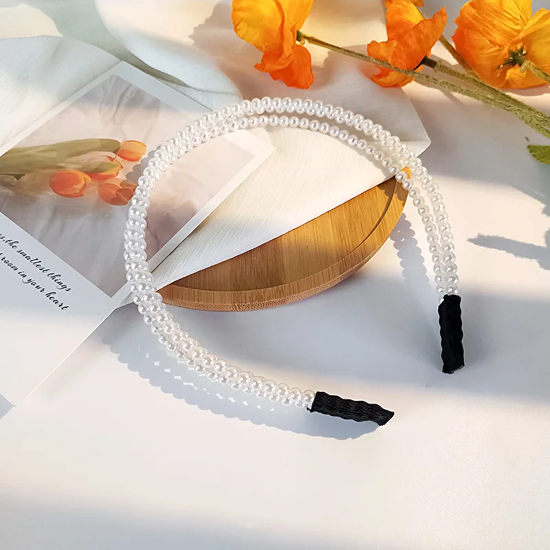 Lystrfac Retro Pearl Headband For Women Girls Three Layers Pearl Hairband Female Bezel Hair Hoop Trendy Hair Accessories