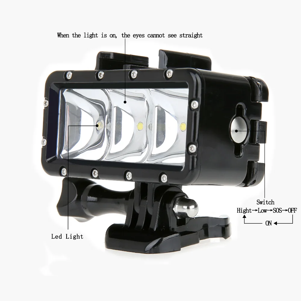 GloryStar latarka lampa podwodna nurkowanie wodoodporna lampa błyskowa LED do montażu wideo dla GoPro SJCAM SJ4000 H9 H9R xiaomi yi OSMO — zdjęcie 3