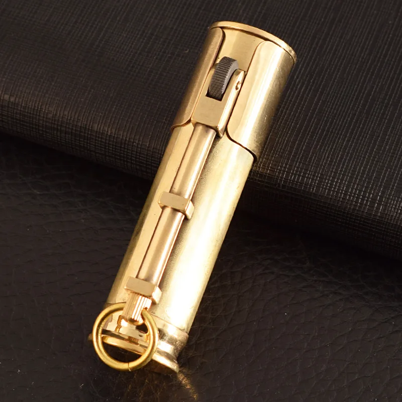 WW2 Vintage Brass Trench Oil Lighter Pull-rod Creative Retro Personality Sandwheel Kerosene Lighter Wholesale 72*25*19mm