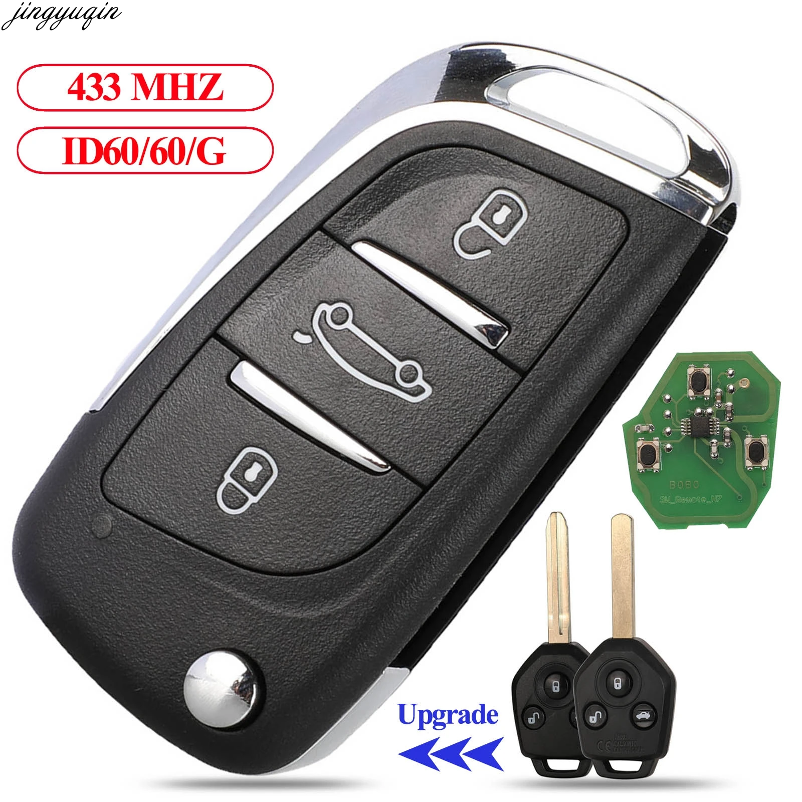 Jingyuqin Remote Control Car Key 433MHz 4D62 ID60 G Chip For Subaru Forester OutBack XV Origianl/Upgraded Flip Folding Fob
