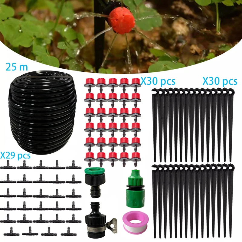 

Garden Lawn Patio Irrigation DIY Adjustable Drip Irrigation System 25M 30 Drippers 29 Pcs Tees