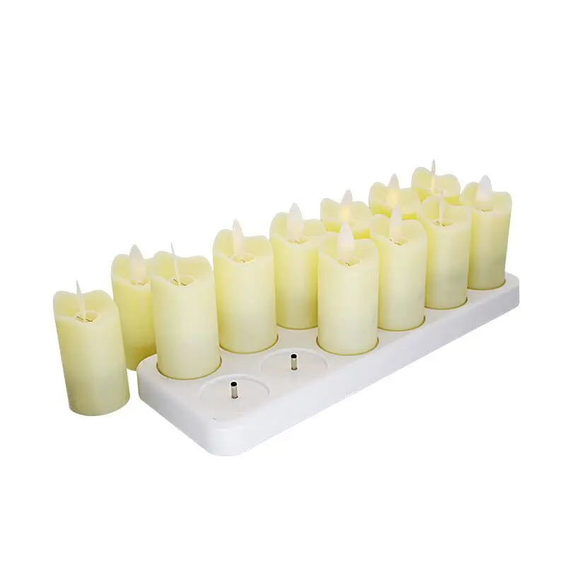 Set of 12 Waving Swinging Flame LED tealight Dancing Candle Light Rechargeable Votive lamp Xmas Wedding Party Decor-Warm white