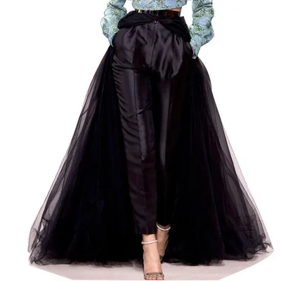 Black Detachable Soft Tulle Overskirt 3 Layers Elastic Waist Wedding Skirt Floor Length Long Train Tailing Maxi Party Skirt