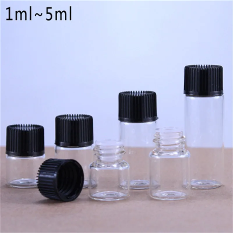100 sztuk 1ml 2ml 3ml 5ml przezroczysta butelka ze szkła pusta na olejki szklana butelka na olejki butelki na olej perfumy Mini butelka wielokrotnego napełniania