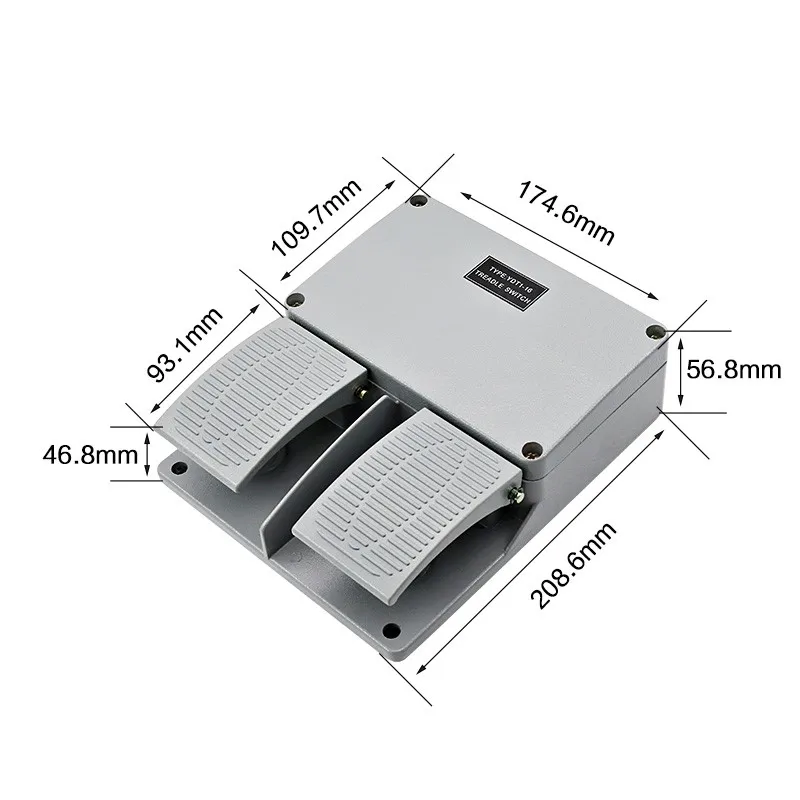 YDT-16 Double Foot Switch Silver Copper Contact Reset Latching Aluminum AC380V DC220V Foot Pedal Switches 10A